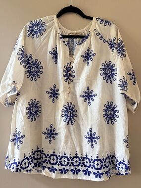Unbranded White Cotton Tunic with Blue Embroidery